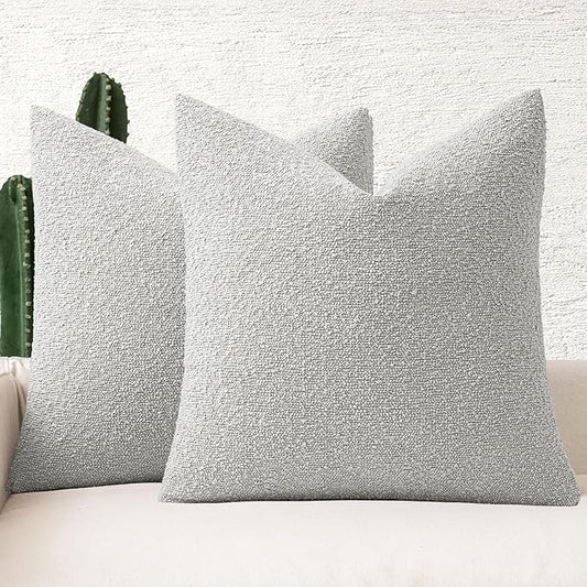 MIULEE 20x20 Inch Decorative Pillow Covers for Couch Bed Set of 2 Textured Boucle Neutral Winter Throw Pillows Light Grey Accent Solid Cushion Pillowcases Sofa Livingroom Home Decor