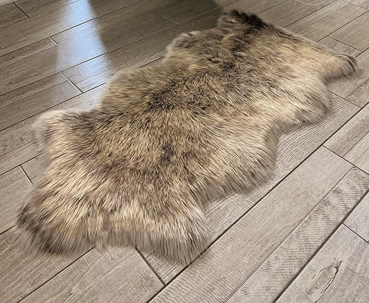 Free Shape Luxury Soft Fluffy Shag Area Rug Single and a Half 2'x4', 60x120cm - Vegan Fur Ultra Soft Indoor Carpet Nursery Rugs for Bedroom Home Decor, Brown with Beige Tips