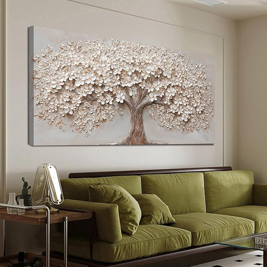 Canvas Wall Art Decor Modern Botanical Wall Art Pictures for Living Room Canvas Art Wall Decor Tree of Life Wall Art Decor White Flower Wall Art Prints Artwork for Walls Bedroom Office Decor 20" X 40"