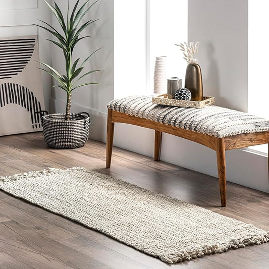 Nuloom Daniela Off-White, 2'6" x 6', Handmade, Jute, Tassel, Soft and Textured, High Traffic, Stain Resistant, Easy Clean, Durable Runner for Bedroom, Living Room, Dining Space, Foyer, Entryway