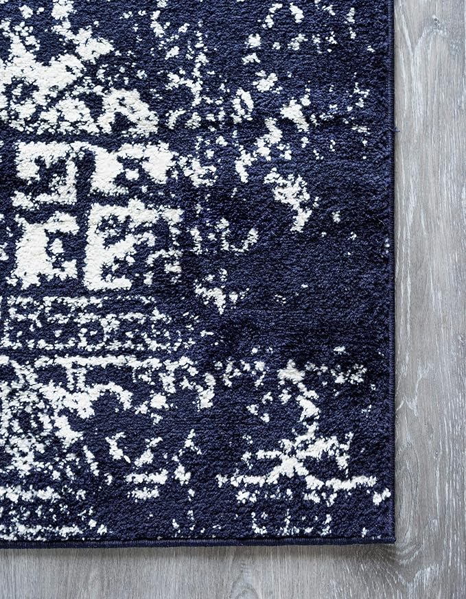 Rugs.com Arlington Collection Rug – 6 Ft Runner Navy Blue Medium-Pile Rug Perfect for Hallways, Entryways