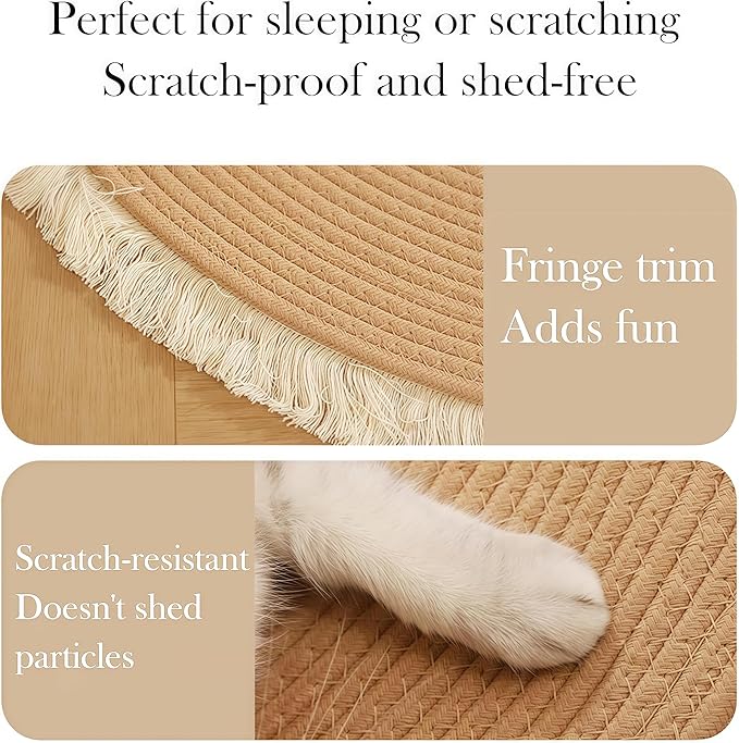 Cotton Rope Area Rug for Cats, Cat Scratching Rug, Washable Round Vintage Reversible Woven Tassel Rug, Soft and Stylish Home Accent, Easy Clean, Multiple Sizes (Coffee and Black, 32" (80cm))
