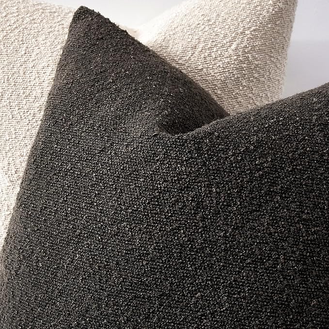 Boucle Decorative Throw Pillow Covers for Couch Set of 2, 26x26 inches, Dark Coffee