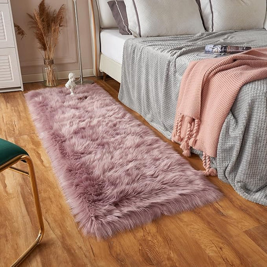 EasyJoy Ultra Soft Fluffy Rugs Faux Fur Rug Chair Cover Seat Pad Fuzzy Area Rug (Light Purple, 2x6 ft Rectangle)