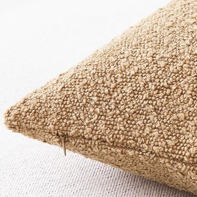 Mixhug Decorative Boucle Throw Pillow Covers, Camel, 12 x 20 Inches, Pack of 2 - Textured Boho Pillow Covers for Couch and Bed