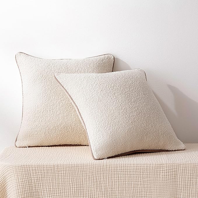 Amazon Basics Boucle Throw Pillow Covers for Couch, Living Room, Home Decor with Hidden Zipper, White, 22×22in, Pack of 2
