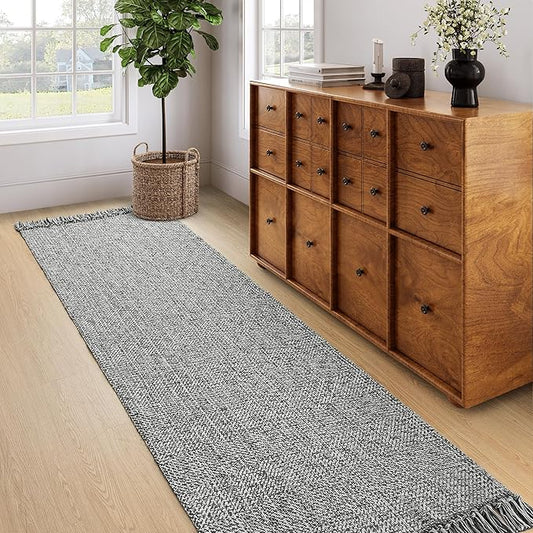 Collive Long Hallway Runner Rug 2.6' x 8', Washable Runners Indoor Entryway Rug, Grey/Cream Braided Woven Kitchen Rugs Low-Profile Front Door Floor Carpet for Laundry Room Bedroom Doorway