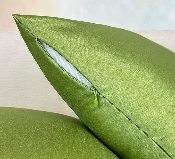 Aiking Home 12x24 Inches Faux Silk Rectangular Throw Pillow Cover, Zipper Closure, Green (Set of 2)