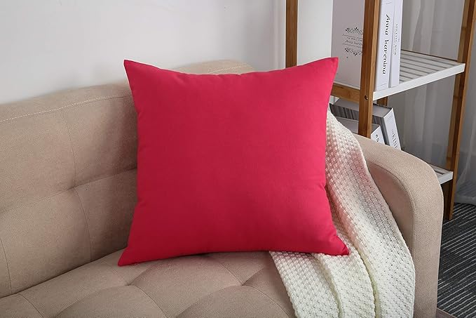 TangDepot Handmade Decorative Solid 100% Cotton Canvas Throw Pillow Covers/Pillow Shams, (24"x24", Watermelon Red)