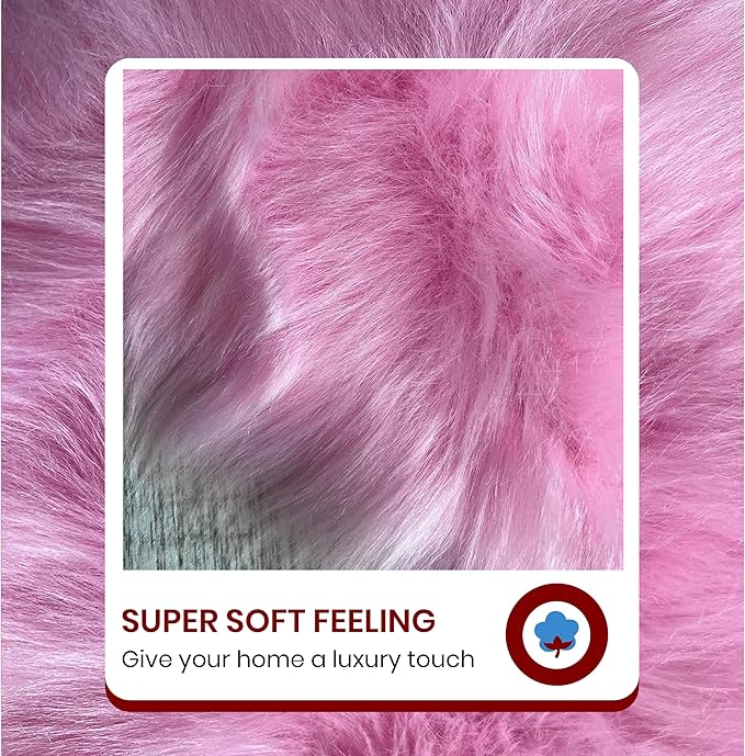 Free Shape Luxury Soft Fluffy Shag Area Rug Double Side by Side 3'x4', 90x120cm - Vegan Fur Ultra Soft Indoor Carpet Nursery Rugs for Bedroom Home Decor, Pink