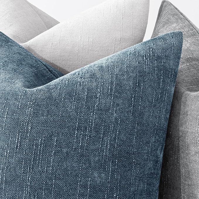 MIULEE Pack of 2 Decorative Throw Pillow Covers Soft Chenille Throw Pillows Solid Textured Cushion Covers for Couch Sofa Bedroom Living Room 18x18 Inch, Dark Grey Blue