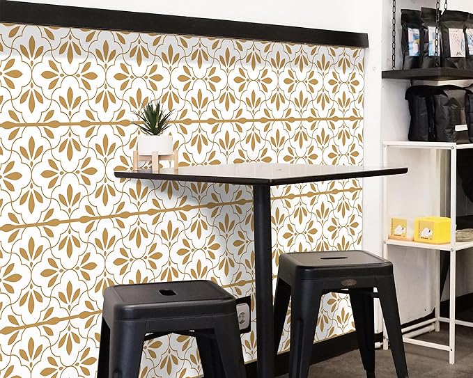 FLFK Wallpaper Border Gold and White Patterns Peel and Stick Wall Border Self Adhesive Wallpapers for Living Room Bedroom Kitchen Bathroom 10"x240"
