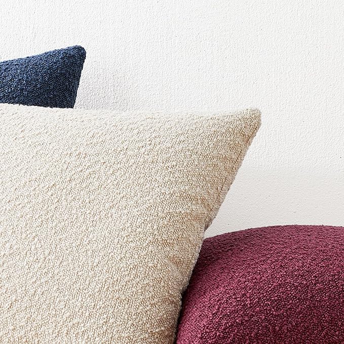 Mixhug Decorative Boucle Throw Pillow Covers, Burgundy Red, 12 x 20 Inches, Pack of 2 - Textured Boho Pillow Covers for Couch and Bed