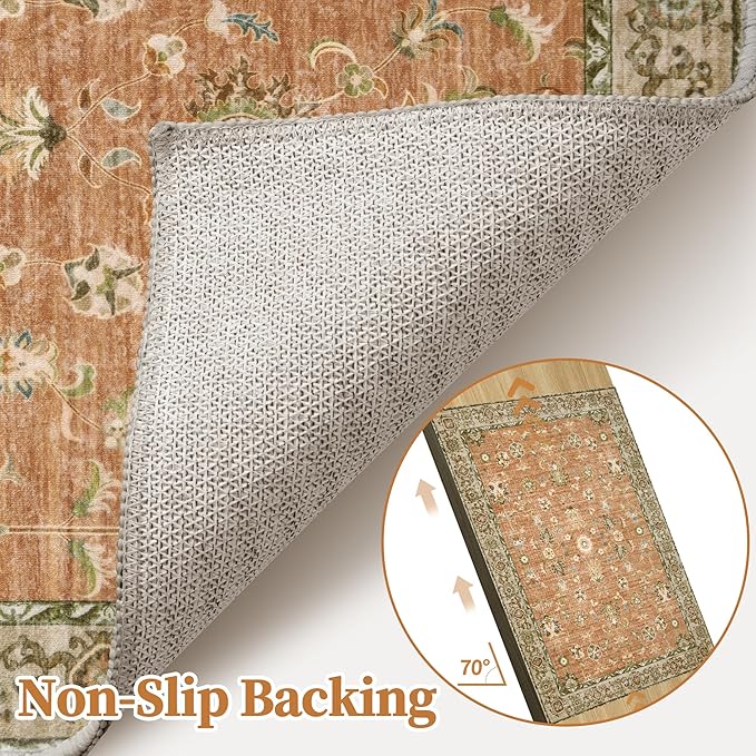 Tangsoo Washable Runner Rug for Hallway Non Slip, 2x6 Boho Floral Vintage Carpet Runner Rugs for Entryway, Floor Soft Low Pile Runners for Kitchen Bathroom Laundry Bedroom Alfombra Farmhouse