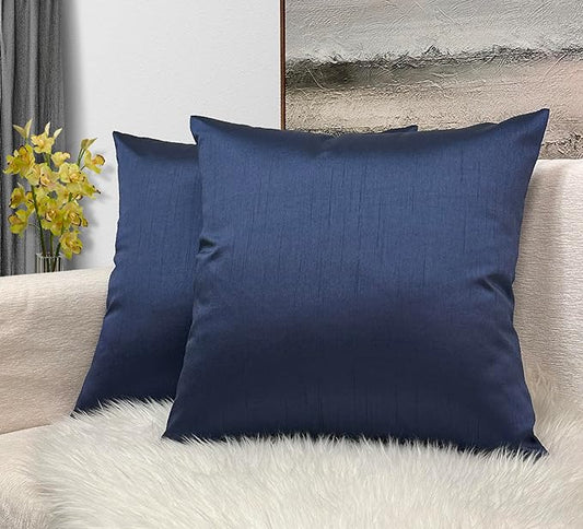 Aiking Home 18x18 Inches Faux Silk Square Throw Pillow Cover, Zipper Closure, Navy (Set of 2)