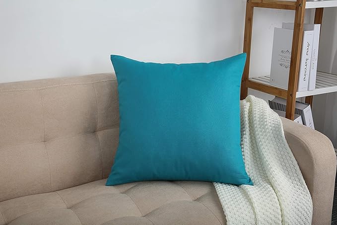 TangDepot Set of 2 Handmade Decorative Solid 100% Cotton Canvas Throw Pillow Covers/Cushion Covers, 45 Colors Available - (20"x20" 2 Pieces, Blue Ashes)