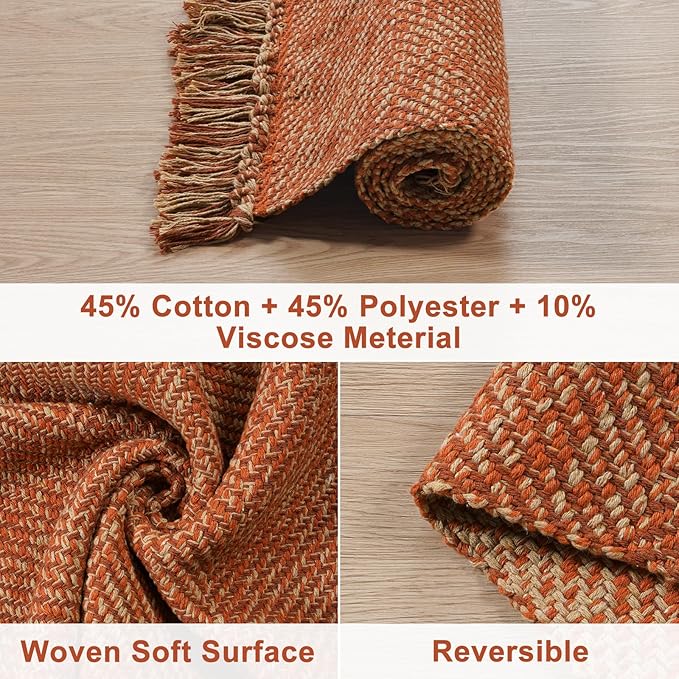 Collive Comfy Area Rug 4' x 6', Terra Woven Cotton Bedroom Rugs, Modern Indoor Accent Rug Floor Carpet with Tassel for Living Room, Nursery Room, Dining Room, Bedside