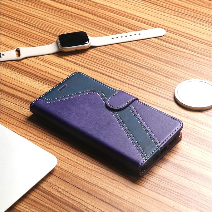 CIVICASE for iPhone 17 Pro Wallet Case,PU Leather Flip Case RFID Blocking Credit Card Holder Folio Magnetic Stand TPU Shockproof Cover Compatible with iPhone 17 Pro, Purple Blue