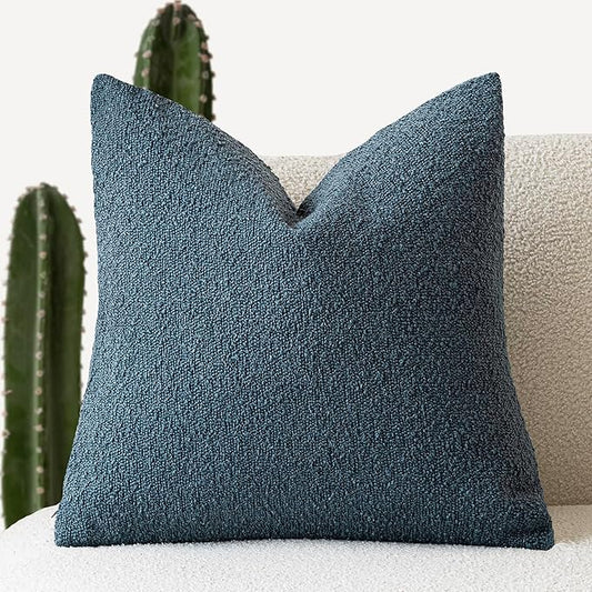 Foindtower Decorative Boucle Throw Pillow Covers Accent Solid Pillow Cases Cozy Soft Textured Couch Cushion Case for Chair Sofa Bedroom Living Room Home Decor 22 x 22 Inch,Blue