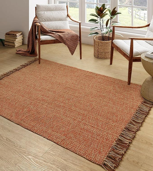 Collive Comfy Area Rug 4' x 6', Terra Woven Cotton Bedroom Rugs, Modern Indoor Accent Rug Floor Carpet with Tassel for Living Room, Nursery Room, Dining Room, Bedside