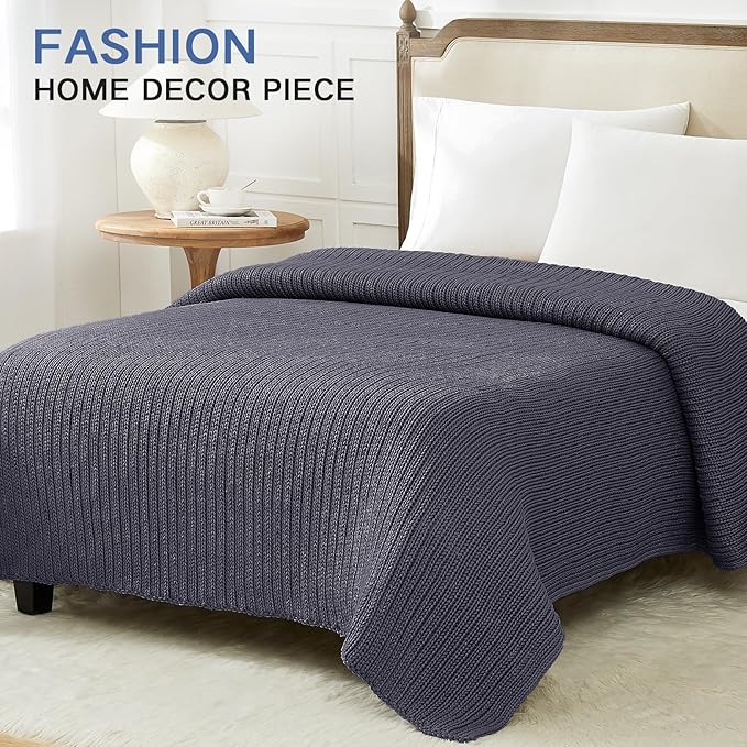Guohaoi Knitted Weighted Blanket for Adults (Dark Grey 60"x80" 15lbs) No Beads Cooling Throw Blanket for Hot Sleepers, Home Decor Breathable Chunky Knit Heavy Blanket Use on Queen/King Size Bed