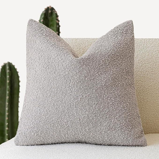 Foindtower Decorative Boucle Throw Pillow Covers Accent Solid Pillow Cases Cozy Soft Textured Couch Cushion Case for Chair Sofa Bedroom Living Room Home Decor 22 x 22 Inch,Neutral Grey