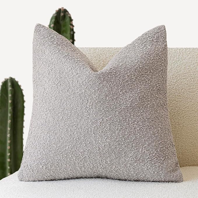 Foindtower Textured Boucle Throw Pillow Covers Accent Solid Pillow Cases Cozy Soft Decorative Couch Cushion Case for Chair Sofa Bedroom Living Room Home Decor, 20 x 20 Inch,Neutral Grey