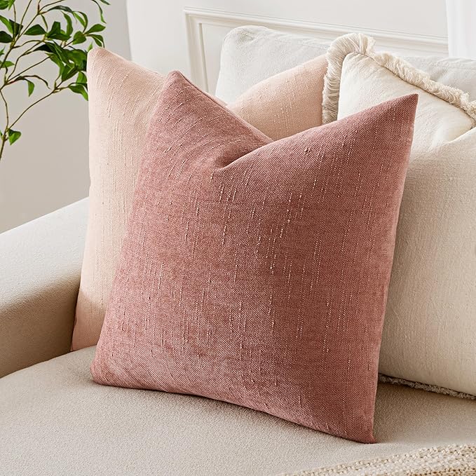 MIULEE Pack of 2 Decorative Throw Pillow Covers Soft Chenille Throw Pillows Solid Textured Cushion Covers for Spring Valentine's Day Couch Sofa Bedroom Living Room 18x18 Inch, Blush Pink
