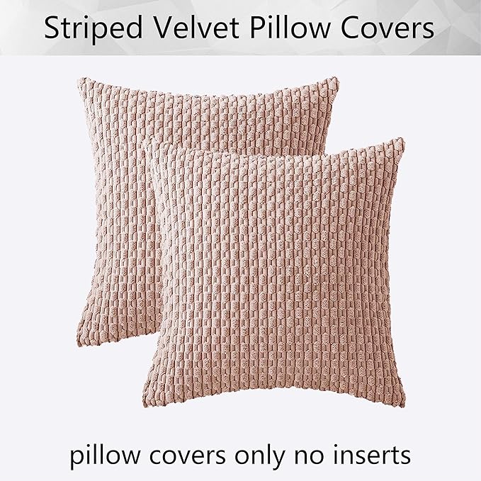 Kevin Textile 2 Packs Light Pink Decorative Throw Pillow Covers 16x16 Inch for Living Room Couch Bed Sofa Valentines Day Gifts Soft Striped Corduroy Square Cushion Case Farmhouse Boho Home Decor