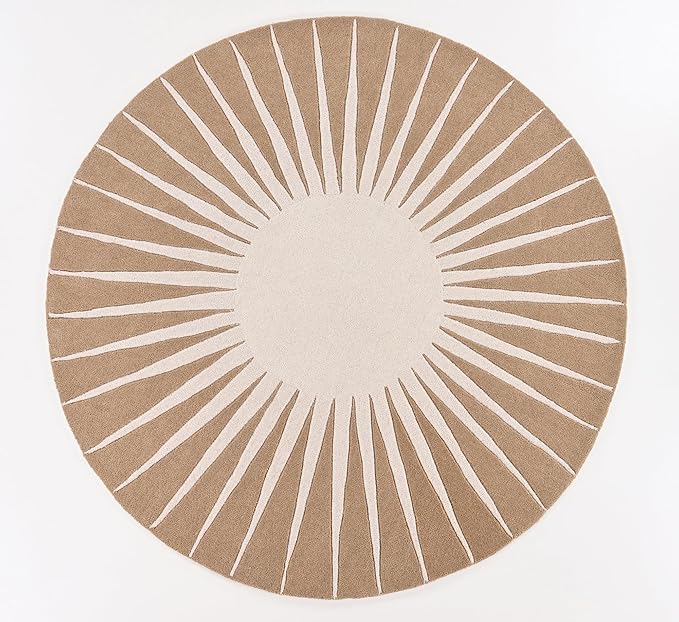 Modern Round Area Rug – Hand-Tufted with 100% NZ Wool, Thick & Soft Circular Carpet for Living Room, Bedroom & Dining Room Decor (Warm Natural, 10' Round)