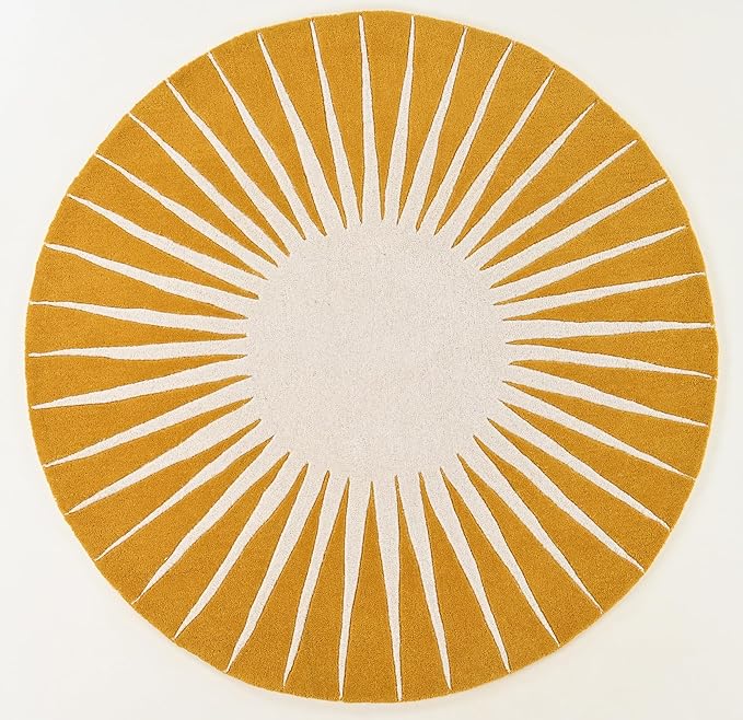 Modern Round Area Rug – Hand-Tufted with 100% NZ Wool, Thick & Soft Circular Carpet for Living Room, Bedroom & Dining Room Decor (Mustard, 7' Round)