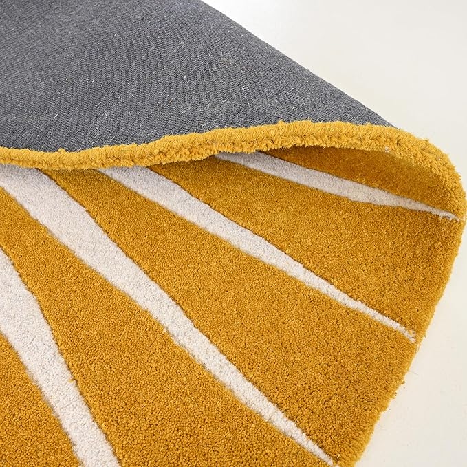 Modern Round Area Rug – Hand-Tufted with 100% NZ Wool, Thick & Soft Circular Carpet for Living Room, Bedroom & Dining Room Decor (Mustard, 7' Round)