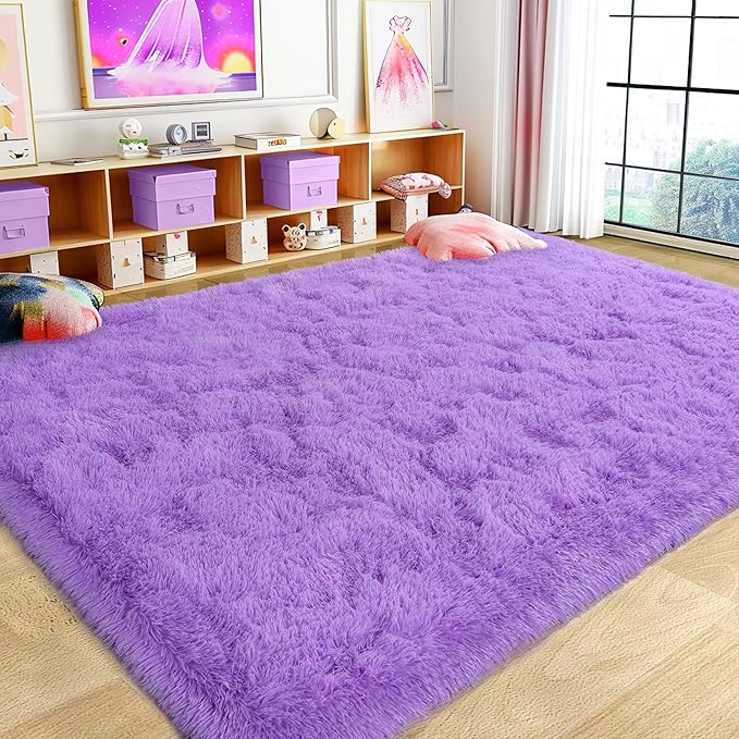 Large 9x12 Area Rugs for Living Room, Ultra Soft Shag Living Room Rug Thick Fluffy Rug for Bedroom, Plush Fuzzy Carpet for Girls Boys Kids Room Non Slip Dorm Home Decor Aesthetic, Purple