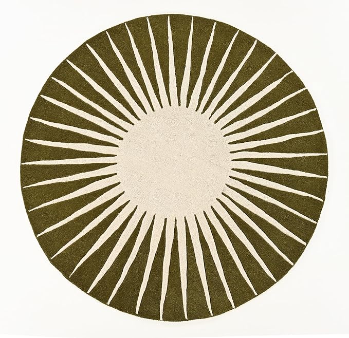 Modern Round Area Rug – Hand-Tufted with 100% NZ Wool, Thick & Soft Circular Carpet for Living Room, Bedroom & Dining Room Decor (Moss Green, 5' Round)