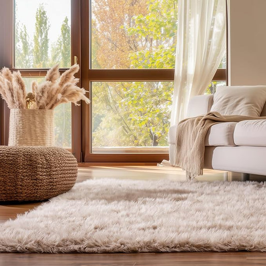 Super Area Rugs Ultra Soft & Fluffy Faux Sheepskin Rug, Light Brown 5 x 7 Feet Carpet for Bedroom Living Room
