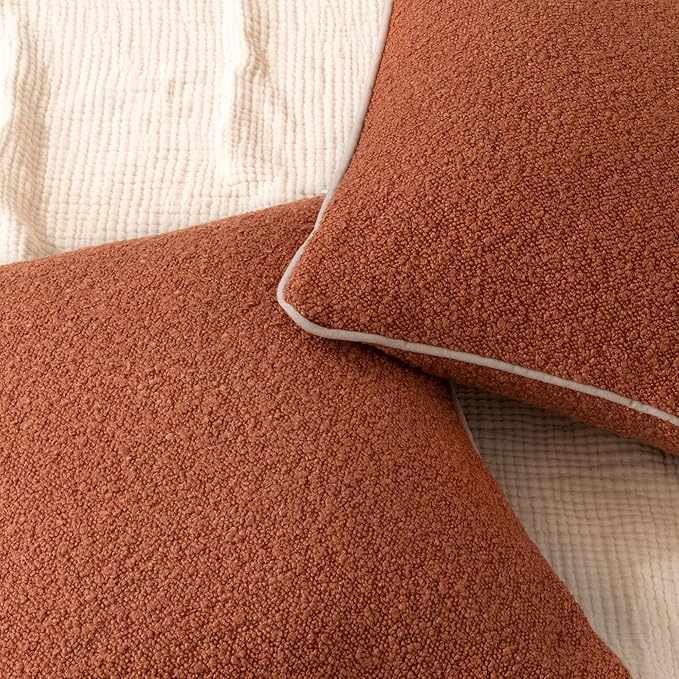 Amazon Basics Boucle Lumbar Throw Pillow Covers for Couch, Living Room, Home Decor with Hidden Zipper, Brown, 12×20in, Pack of 2