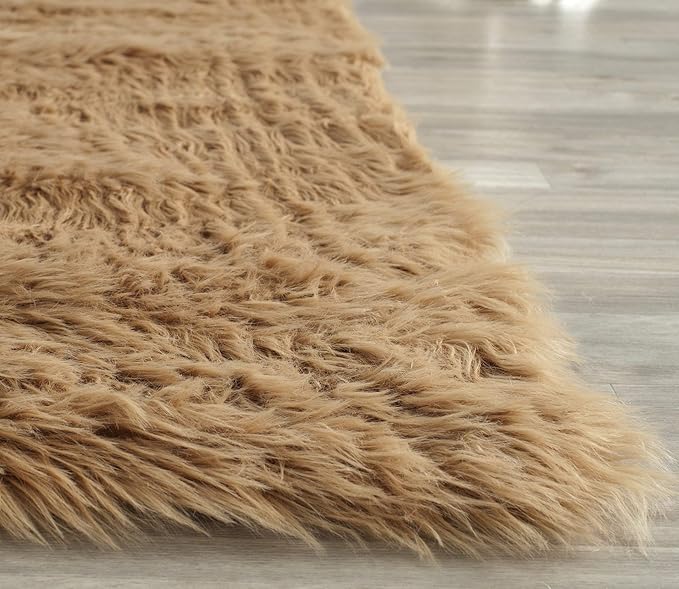 SAFAVIEH Faux Sheep Skin Collection 5' x 8' Camel FSS115E Silken Glam 2.35-inch Thick Area Rug