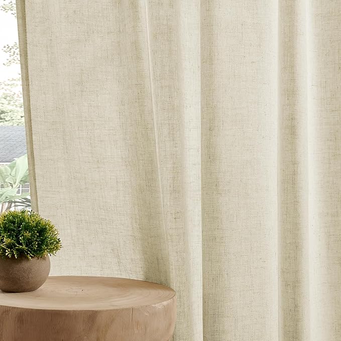 Joydeco Linen Curtains 84 Inch Length 2 Panel Sets,Light Filtering Curtains for Bedroom 52 Inch Wide Living Room Drapes with Back Tabs & Rod Pockets (W52 x L84 Inch, Linen)