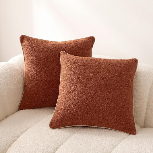 Amazon Basics Boucle Throw Pillow Covers for Couch, Living Room, Home Decor with Hidden Zipper, Brown, 24×24in, Pack of 2