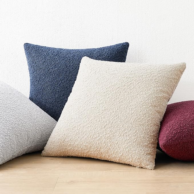 Mixhug Decorative Boucle Throw Pillow Covers, Burgundy Red, 18 x 18 Inches, Pack of 2 - Textured Boho Pillow Covers for Couch and Bed