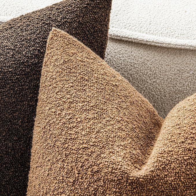 MIULEE 24x24 Decorative Euro Sham Throw Pillows for Bed Set of 2 Textured Boucle Neutral Winter Throw Pillow Covers Brown Accent Solid Couch Pillowcases Sofa Livingroom Home Decor