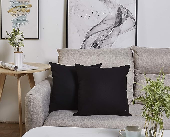TangDepot Handmade Decorative Solid 100% Cotton Canvas Throw Pillow Covers/Pillow Shams, (12"x12", Black)