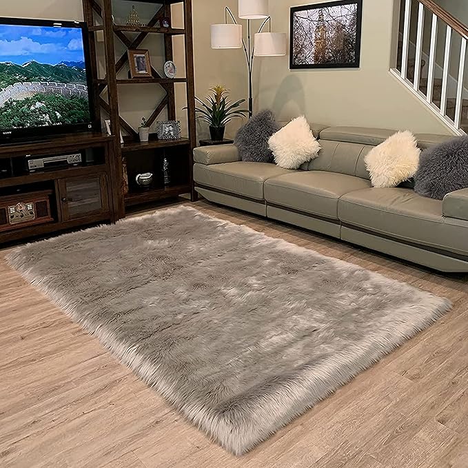 LAMBZY High Pile Super Soft Faux Sheepskin Rug (12'x15, Grey)