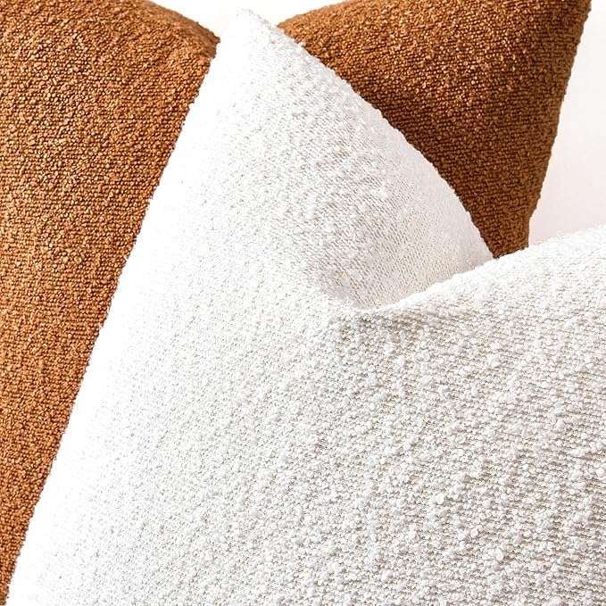 Boucle Decorative Throw Pillow Covers for Couch Set of 2, 22x22 inches, White