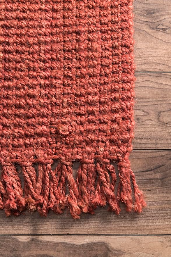 Nuloom Daniela Brick, 8'6" x 11'6", Handmade, Jute, Tassel, Soft and Textured, High Traffic, Stain Resistant, Easy Clean, Durable Area Rug for Bedroom, Living Room, Dining Space, Foyer, Entryway