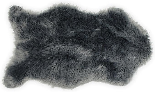 Nouvelle Legende Faux Fur Sheepskin Rug Single, Soft, Plush, Premium High-Pile Accent Rug for Bedrooms, Hallways & Living Spaces, Warm & Cozy, Faux Leather Backing, Easy Care, 23" x 40", Gray