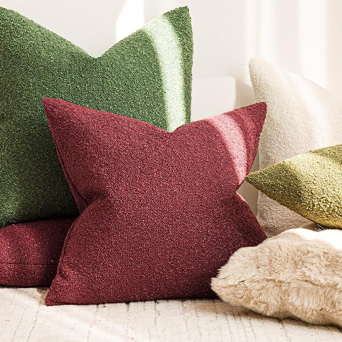 Foindtower Textured Boucle Throw Pillow Covers Accent Solid Pillow Cases Cozy Soft Decorative Couch Cushion Case for Chair Sofa Bedroom Living Room Home Decor, 18 x 18 Inch,Hunter Green