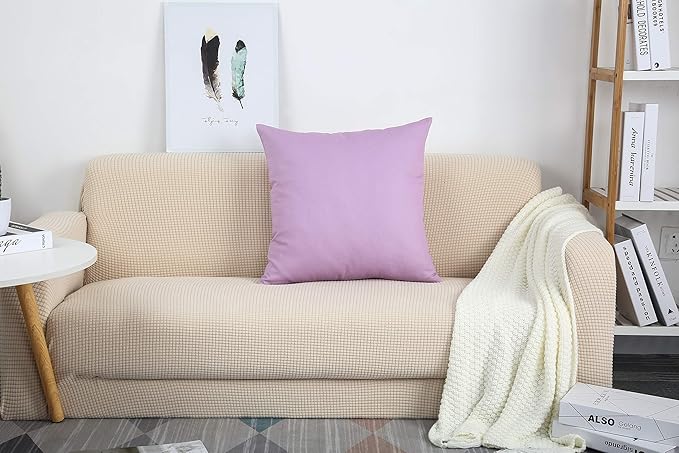 TangDepot Set of 2 Handmade Decorative Solid 100% Cotton Canvas Throw Pillow Covers/Cushion Covers, 45 Colors Available - (20"x20" 2 Pieces, Light Purple Lavende)