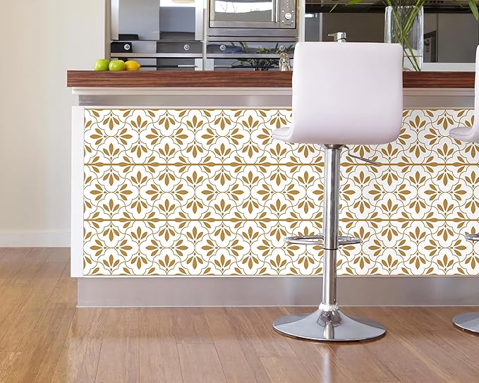 FLFK Wallpaper Border Gold and White Patterns Peel and Stick Wall Border Self Adhesive Wallpapers for Living Room Bedroom Kitchen Bathroom 8"x240"