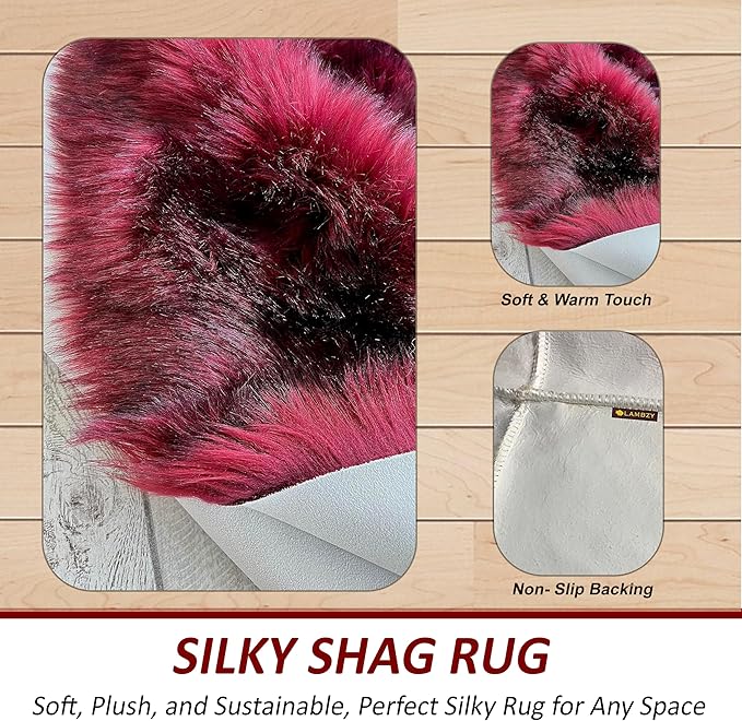 Free Shape Luxury Soft Fluffy Shag Area Rug Triple Side by Side 3'x6', 90x180cm - Vegan Fur Ultra Soft Indoor Carpet Nursery Rugs for Bedroom Home Decor, Burgundy